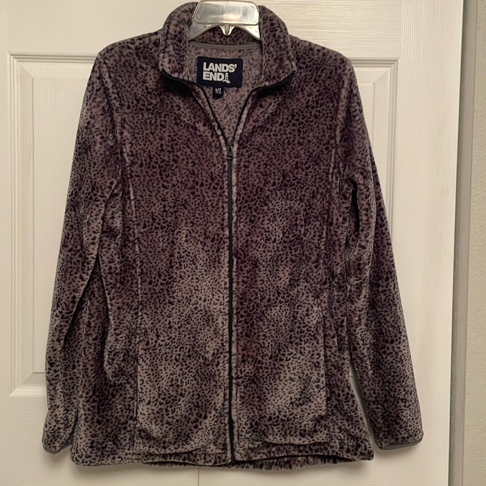 Lands’ End Full Zip Jacket Animal Print Soft Warm & Stylish Large Tall Length